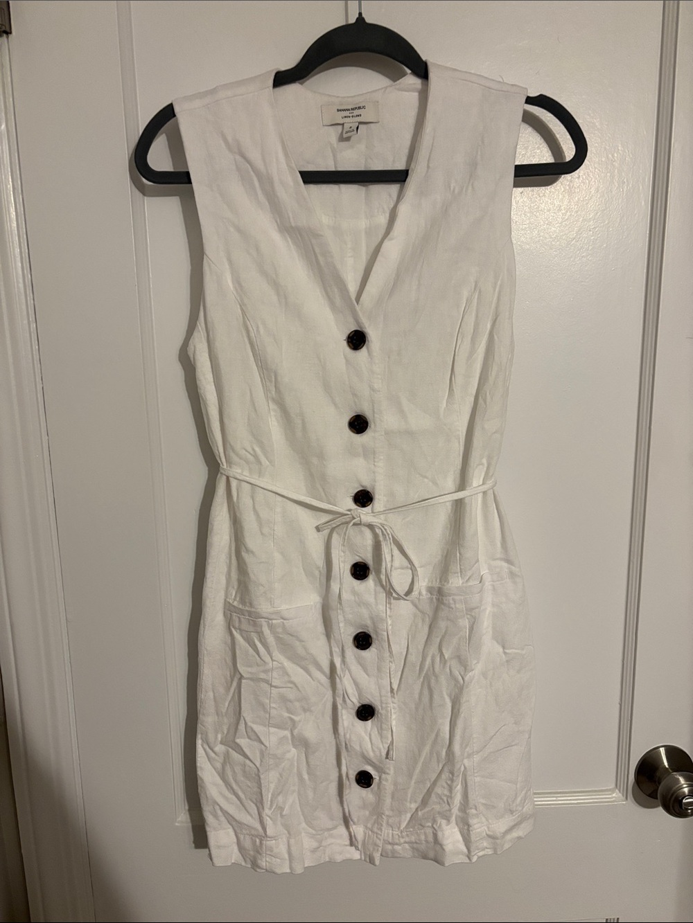 Banana Republic White Sleeveless Button-Front Linen Mini Dress